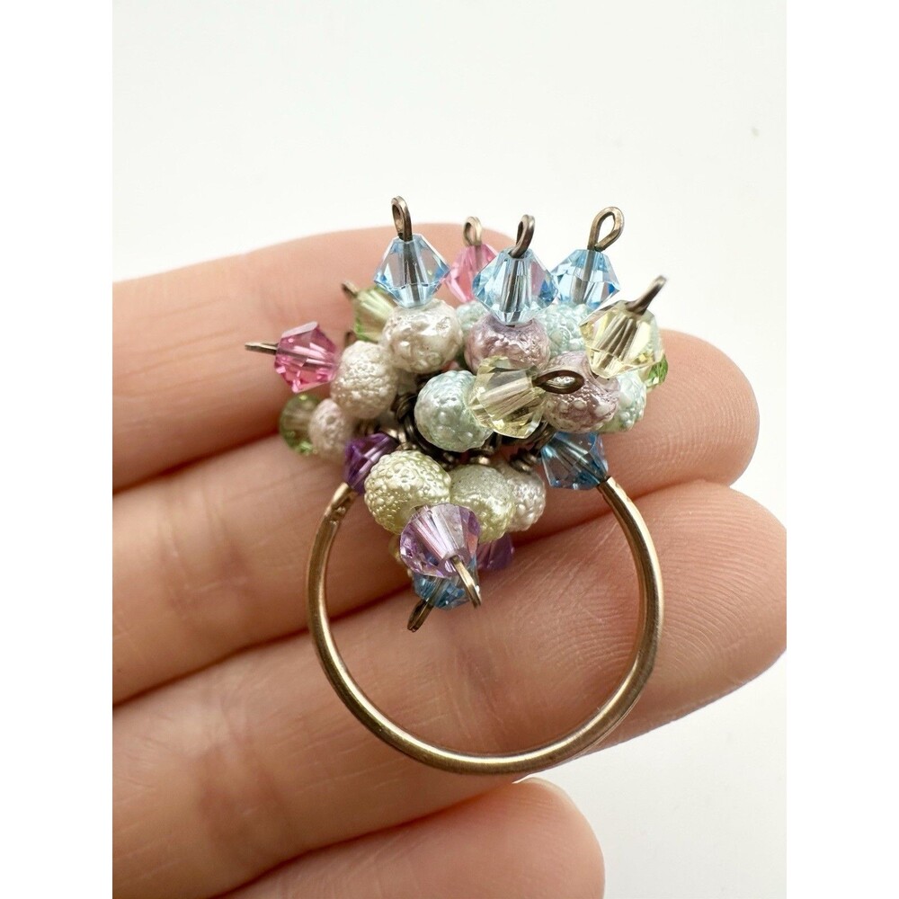 Vintage Faux Pearl Crystal Cha Cha Ring Gold Tone Size 6.5